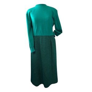Ciao‎ Ltd Vtg Wool Pleated Maxi Sweater Dress Size 10 Blue Green Granny Pockets